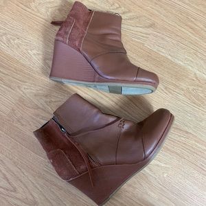 Toms Brown Suede Leather Wedge Booties